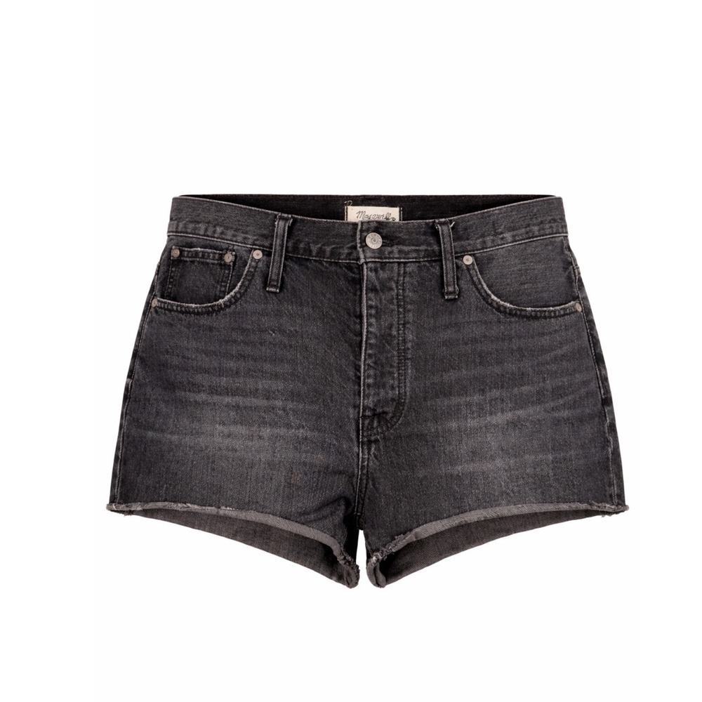 Madewell Relaxed Denim Shorts Washed Black Lunar High Rise Frayed Hem Size 31